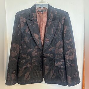 Nipon Boutique Black Rose Gold Floral Blazer Size 10